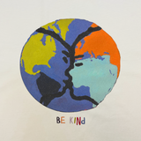 Be Kind Oakland mural art by contemporary artist Squeak Carnwath on a natural-colored cotton women’s cut t-shirt.