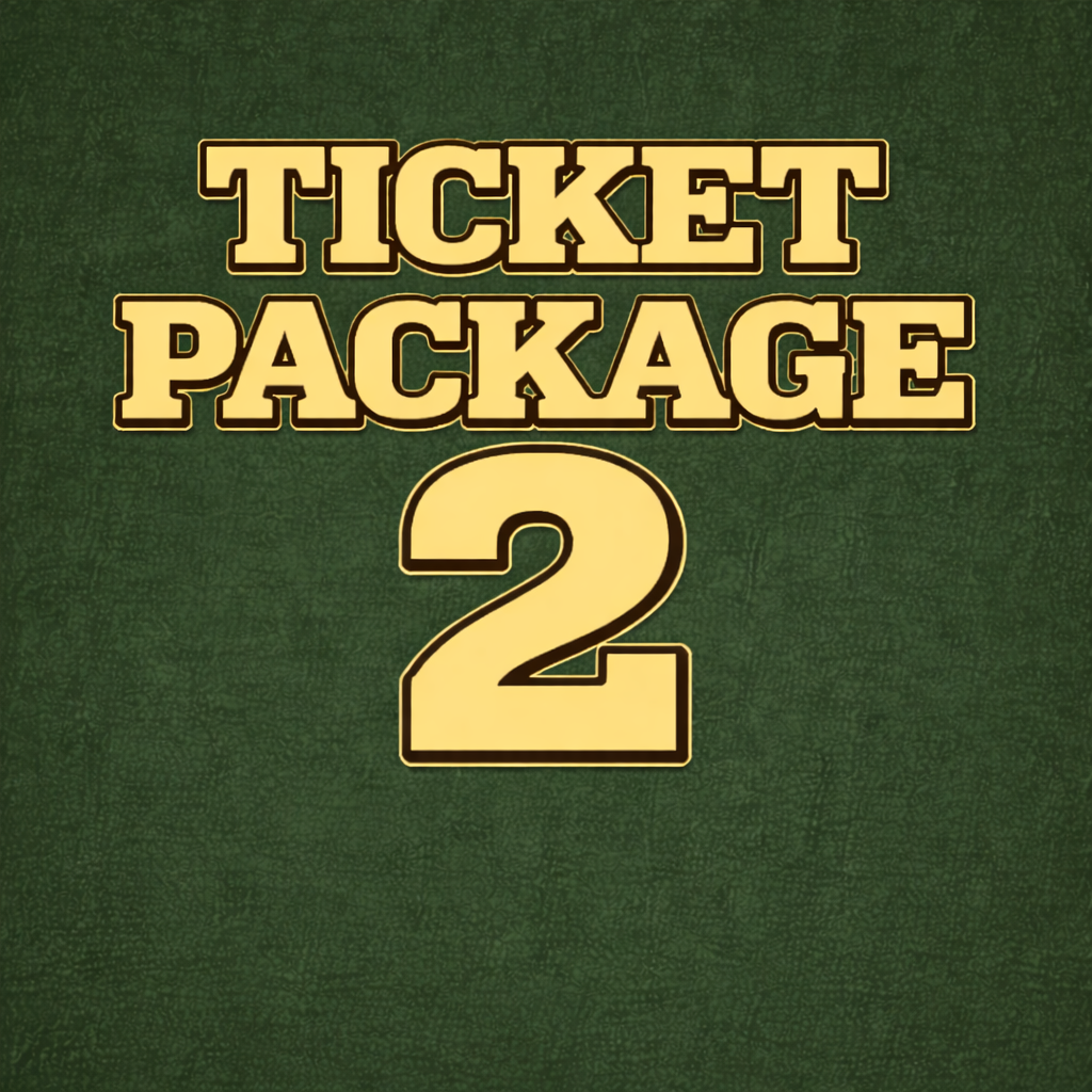 Bold yellow text on a dark green textured background reads "Ticket Package 2" for Oakland68s, featuring a Fans Fest 2026 Tee and 3 Drink Tickets.