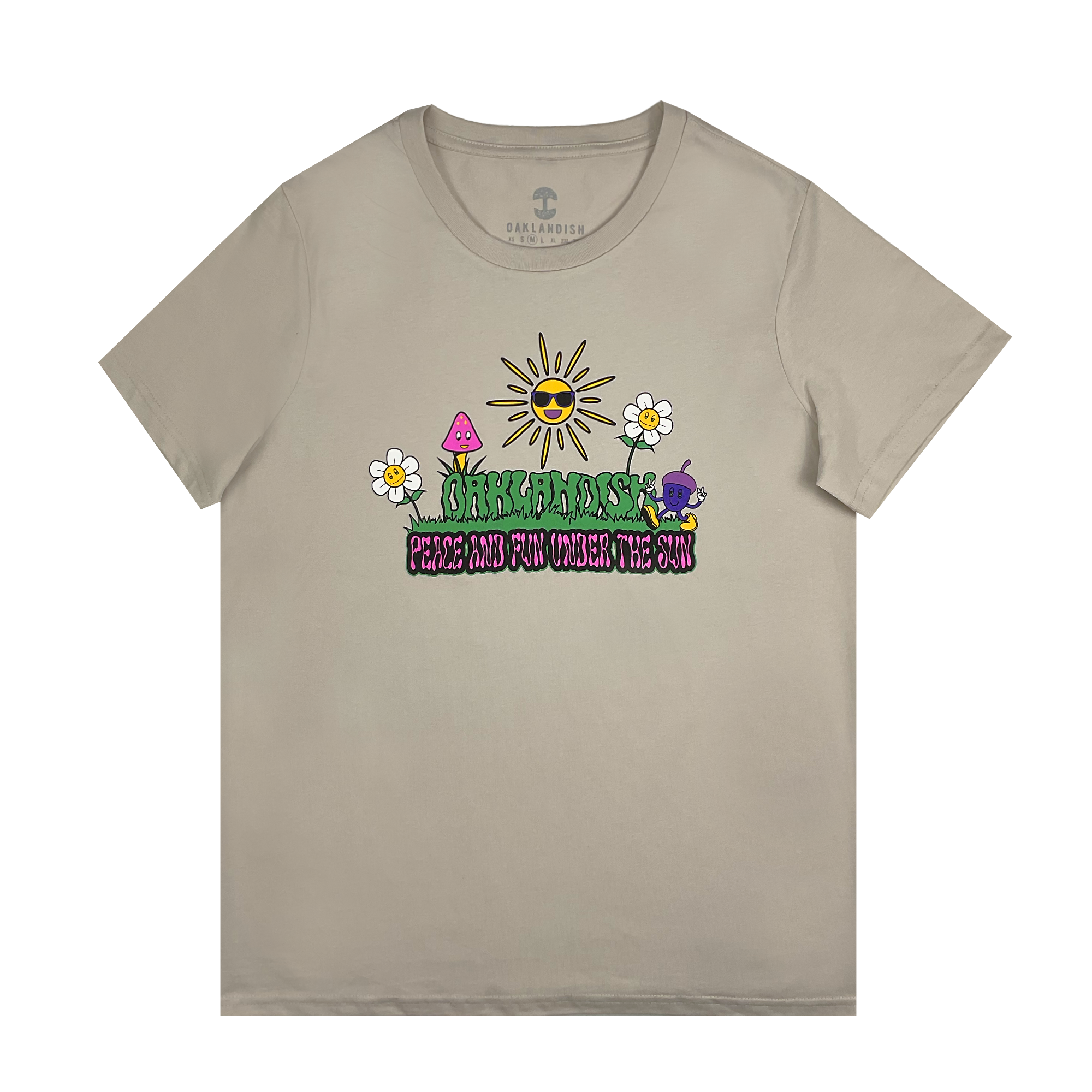 Front view of Women's bone cotton tee with Under the Sun design.