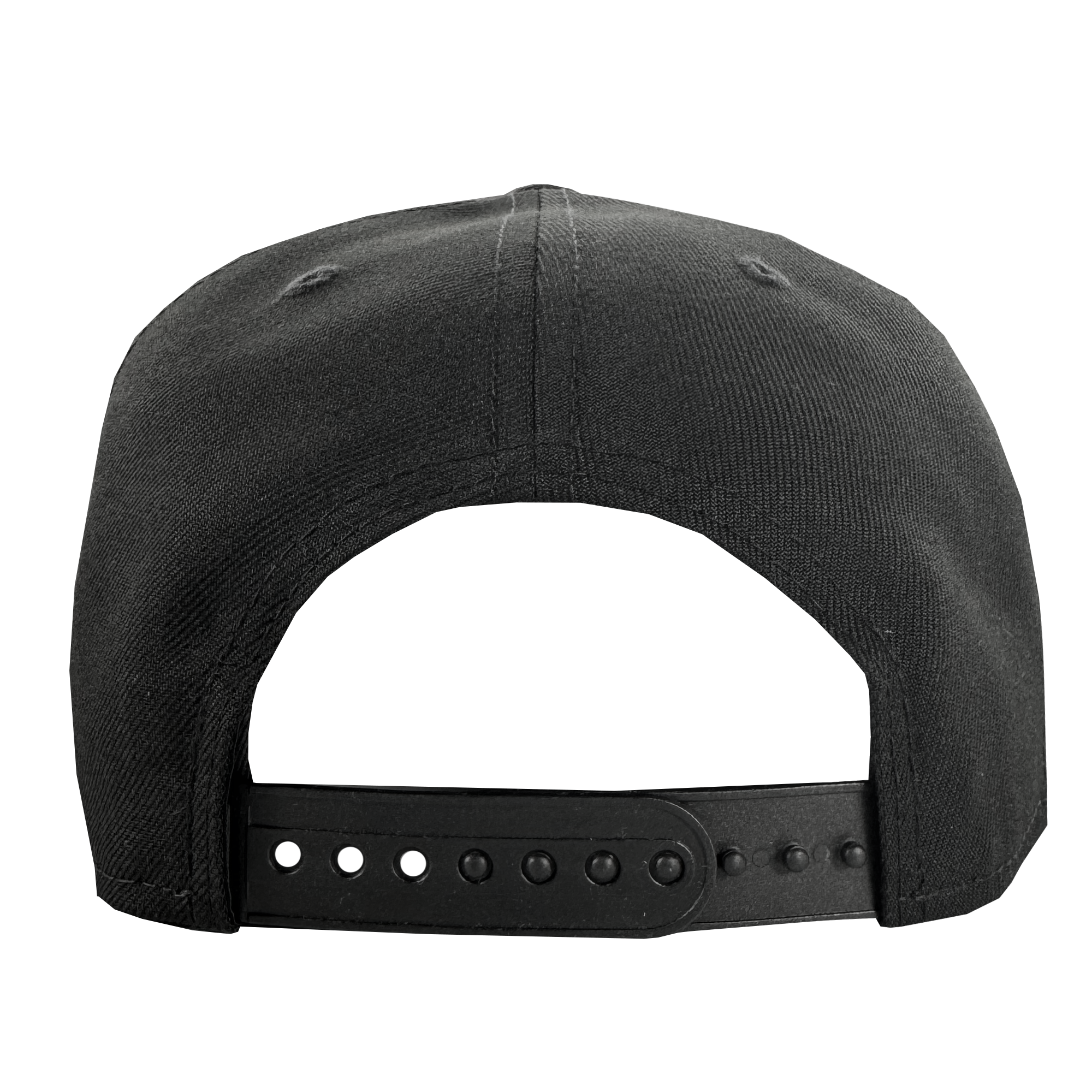 The GSV WNBA 9FIFTY Snapback cap in black is shown from the back, highlighting its adjustable black plastic snapback closure with multiple holes. The plain cap has no visible logos or designs and is set against a white background.