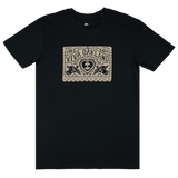 Black t-shirt with intricate lace gold Viva Oakland graphic on the front chest.