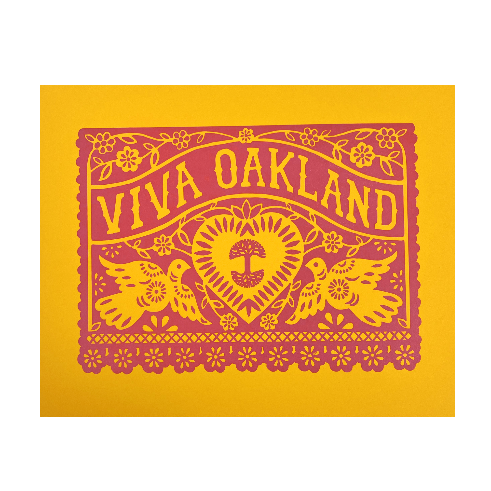 Bold yellow and red Vivia Oakland print.