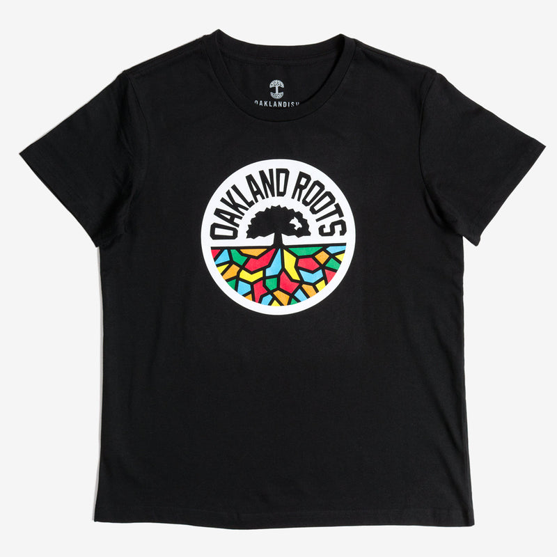 Women's T-Shirt - Oakland Roots SC Logo, Black Cotton