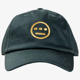 Forest green dad cap with gold embroidered Hiero hip-hop crew logo on crown.
