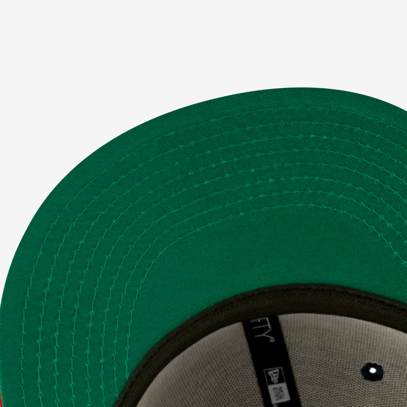 Green underside of bill on a New Era cap.