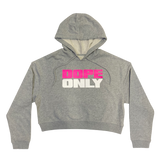 Front view of women's cropped athletic heather pullover hoodie with pink and white 'Dope Only' wordmark centered across the chest.