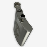 Top view of silver 8 oz hip flask with screw top lid open.