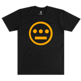 Black t-shirt with gold Hieroglyphics Hip-Hop logo on center chest.