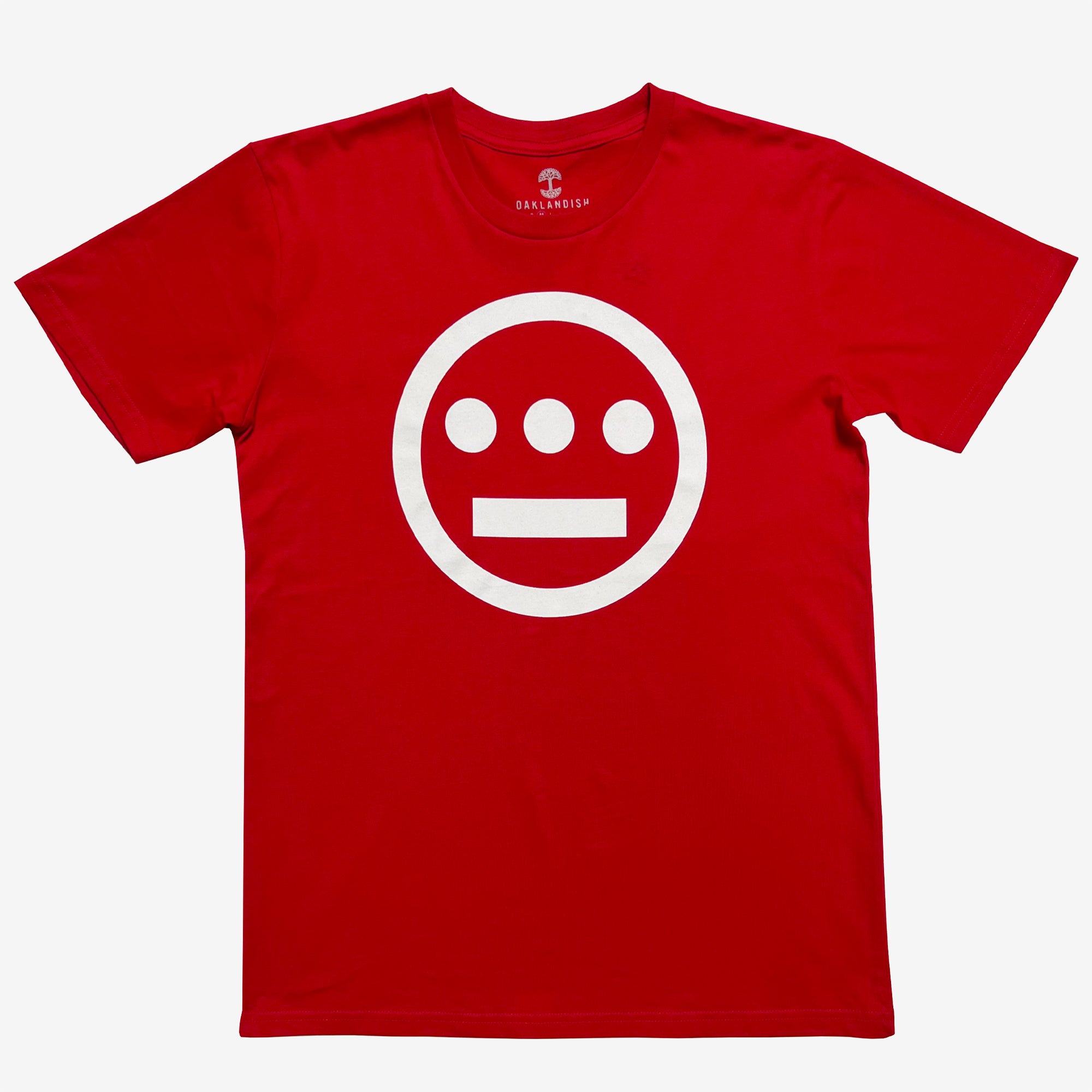 Red t-shirt with white Hieroglyphics Hip-Hop logo on center chest.