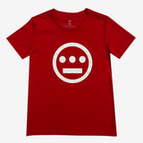 Red t-shirt with white Hieroglyphics Hip-Hop logo on center chest. 