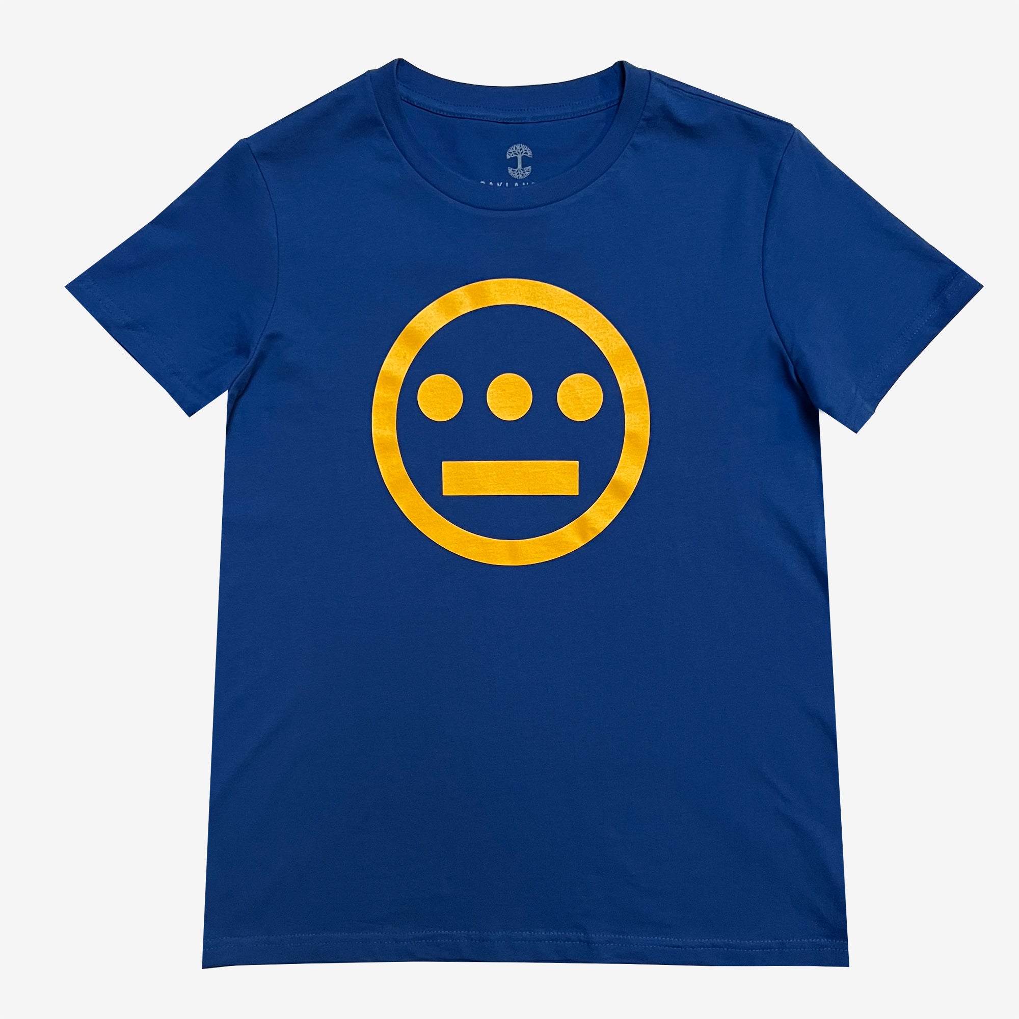 Royal blue t-shirt with yellow Hieroglyphics Hip-Hop logo on center chest. 