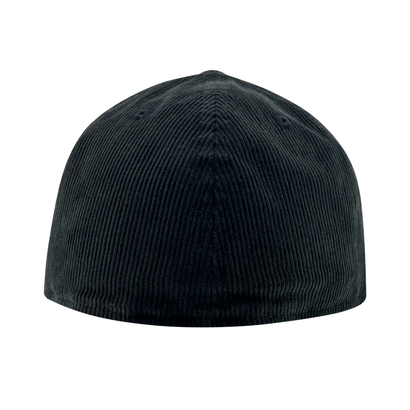 Backside of New Era 59FIFTY black corduroy fitted cap