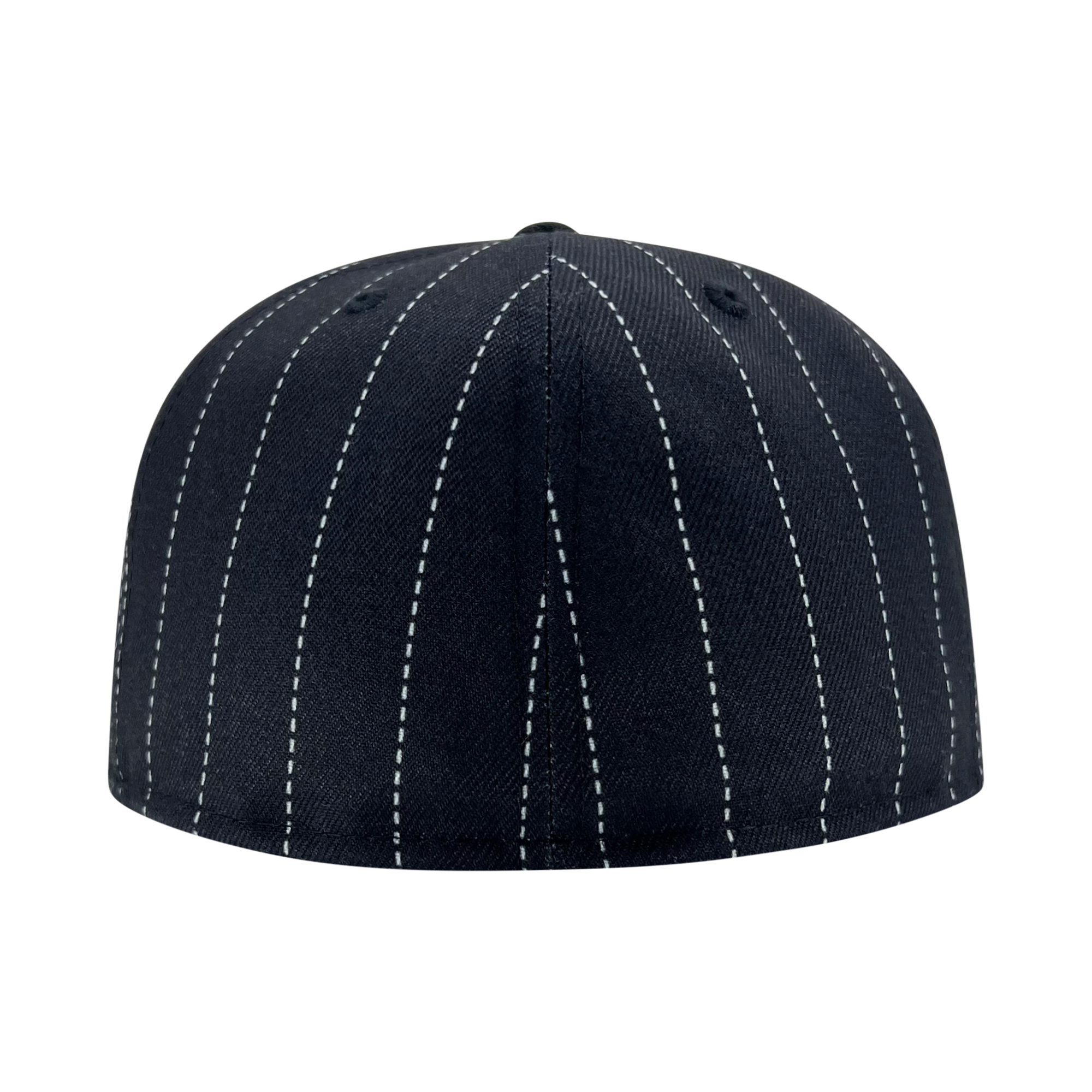 Backside of New Era 9FIFTY black pinstripe fitted cap.