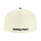Back view of New Era 59FIFTY fitted cap with chrome crown and embroidered HIEROGLYPHICS wordmark.