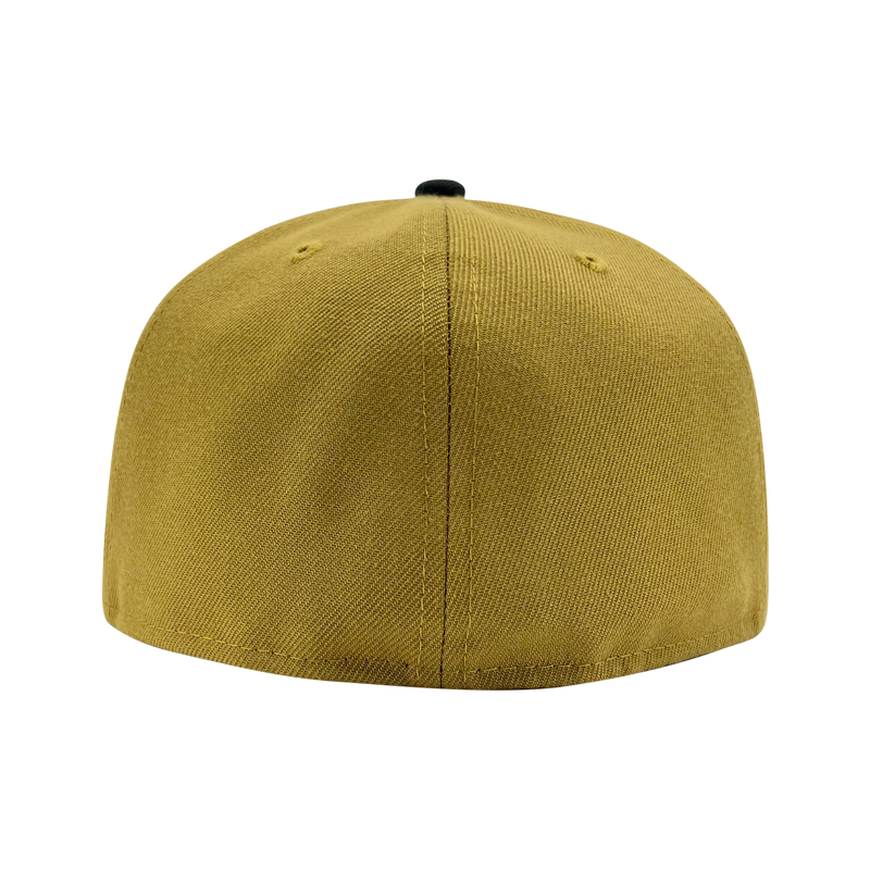 Backside of New Era 59FIFTY gold fitted hat.