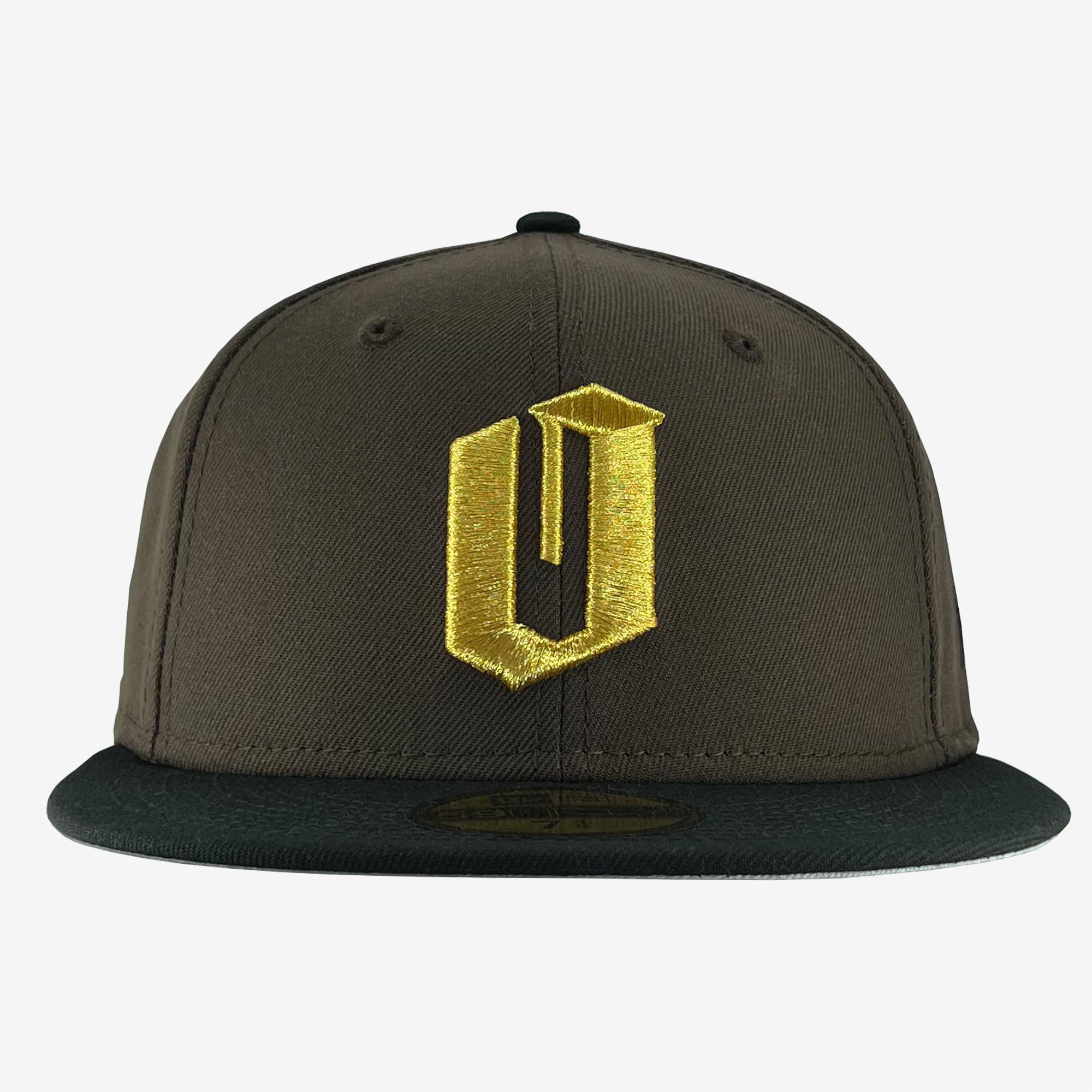 New Era 9FIFTY walnut brown cap with gold embroidered O for Oakland & black bill.
