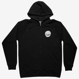 Black zip up hooded jacket with white Oakland Soul logo on the left breast.