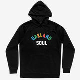 Black hoodie with full-color OAKLAND wordmark and black SOUL wordmark underneath it on the chest.