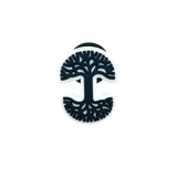 Shoe or clog charm of Oaklandish tree logo in black and white.