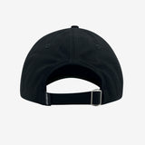 Back of black dad hat with adjustable strapback and Oaklandish woven label.