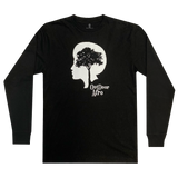 Black long-sleeve t-shirt with white OutDoor Afro logo and wordmark.