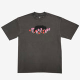 Vintage black t-shirt with artistic bear and flower design created by artist Ant Bankxin.