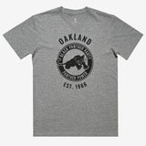 Front image of men's athletic heather t-shirt with Black Panther Party Alumni Legacy Network logo.