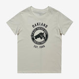 Women's natural t-shirt with a black Black Panther Party Alumni Legacy Network logo on the chest.