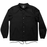 Black snap close coaches jacket with 'Oaklandish' wordmark on the wearer's left chest, with a collar and drawstring waist.
