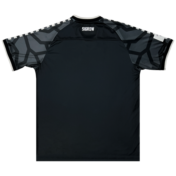 Back view of black Project 510 x Meyba jersey with '51GROW' wordmark lockertag in black.