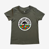 Charcoal grey  toddler-sized t-shirt with a full-color Roots SC logo on the chest.