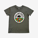 Charcoal grey youth t-shirt with full-color Roots SC circle logo on the chest.