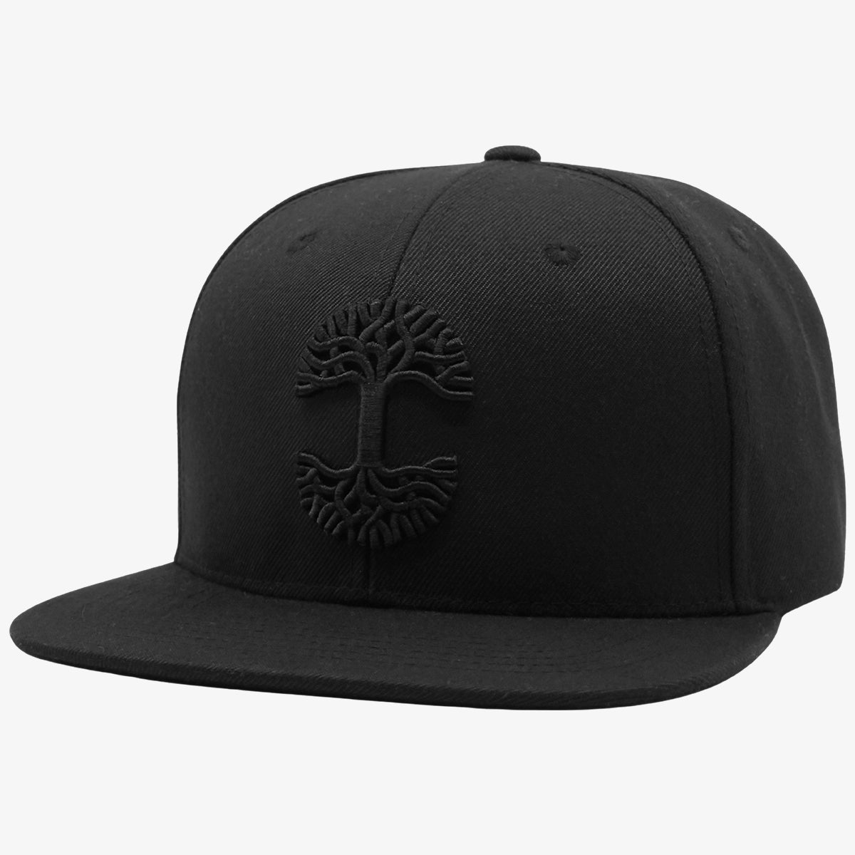 Black cap with black embroidered Oaklandish tree logo on the front.