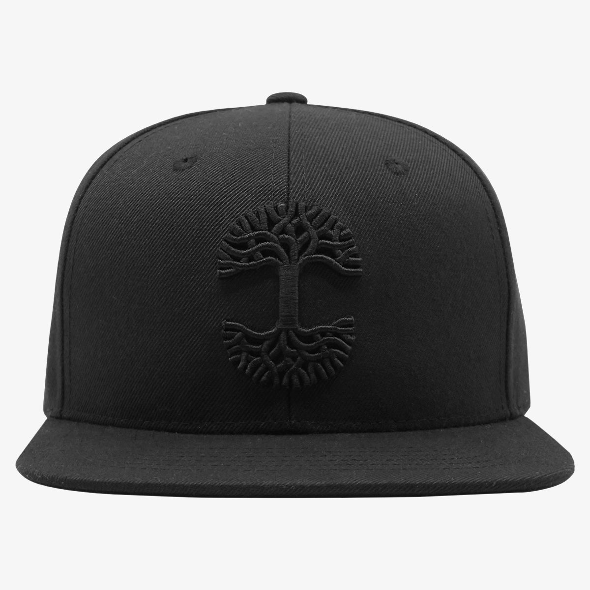 Black cap with black embroidered Oaklandish tree logo on the front.