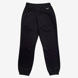 The backside of black Oaklandish joggers with zippered back pockets.