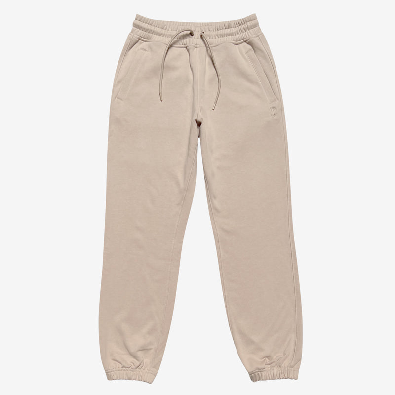 Sand-colored joggers with front pockets, drawcord, and embroidered Oaklandish tree logo under the left front pocket.