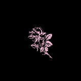 Close up of a hand drawn pink flower on a black t-shirt.