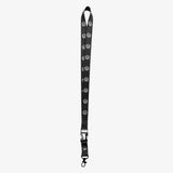 Black quick release lanyard with white Hieroglyphics logo on repeat. 