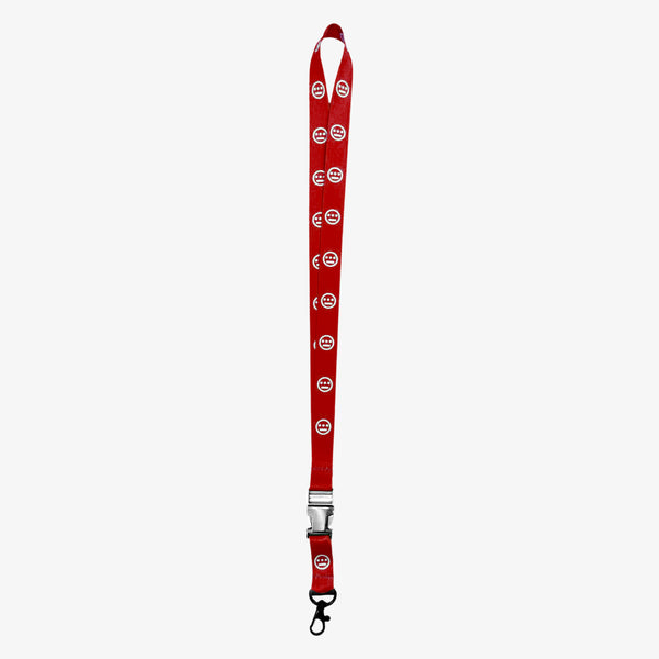 Red quick release lanyard with white Hieroglyphics hip-hop logo on repeat. 