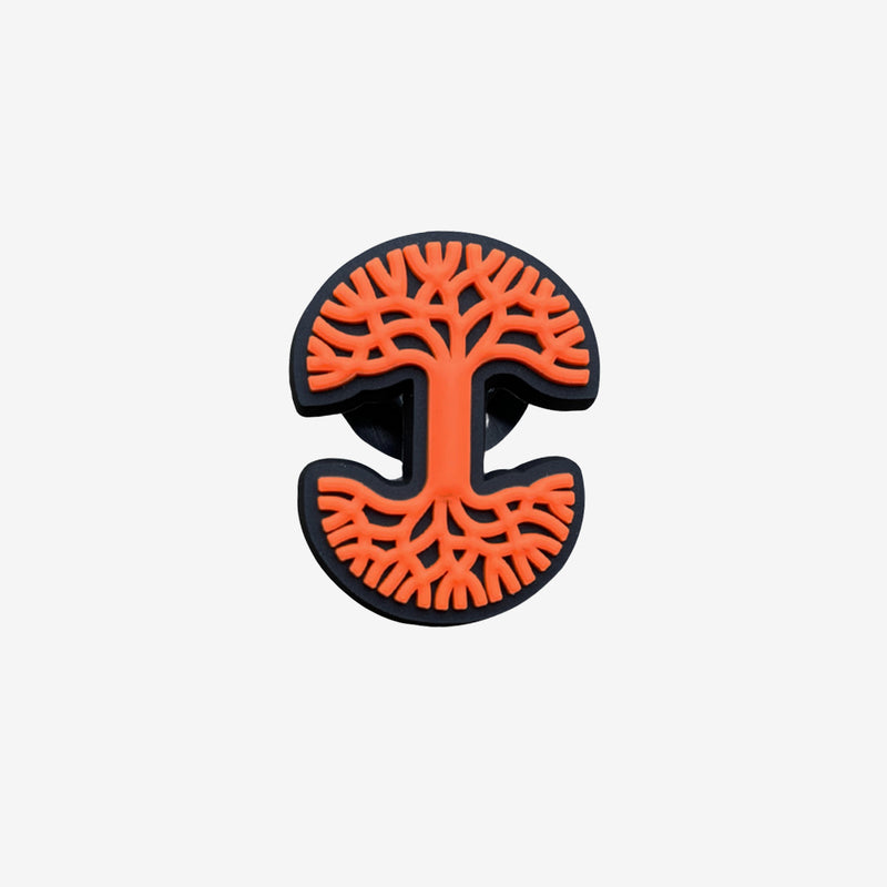Orange and black Oaklandish tree logo shoe charm