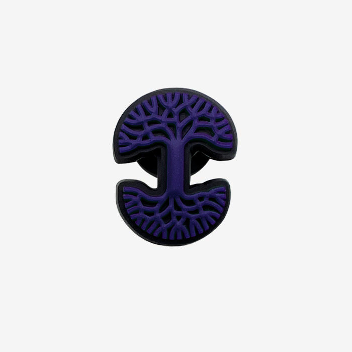Eggplant and black Oaklandish tree logo shoe charm.