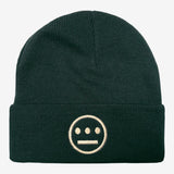 Forest green cuffed beanie with cream Hiero hip-hop crew logo on cuff. 