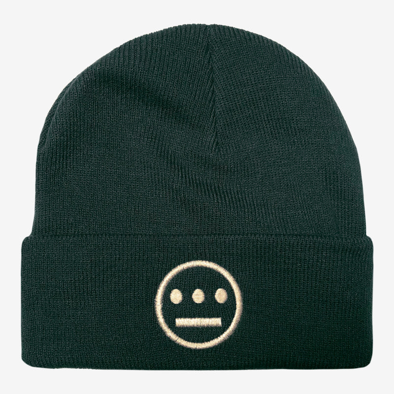 Forest green cuffed beanie with cream Hiero hip-hop crew logo on cuff. 