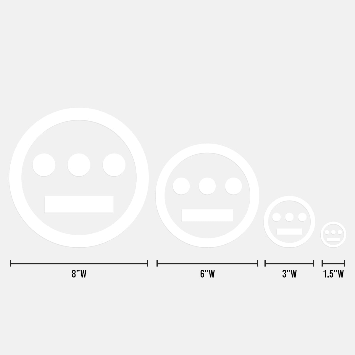 Graphic showing the four sizes of the white Hiero hip-hop crew logo decals on a white background.