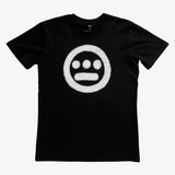 Black t-shirt with aerosol spray painted Hieroglyphics hip-hop logo on chest.