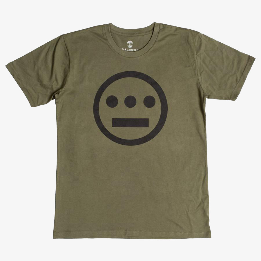 Army green t-shirt with black Hieroglyphics Hip-Hop logo on center chest. 