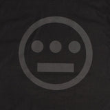 Close up of black Hieroglyphics Hip-Hop logo on a black t-shirt.