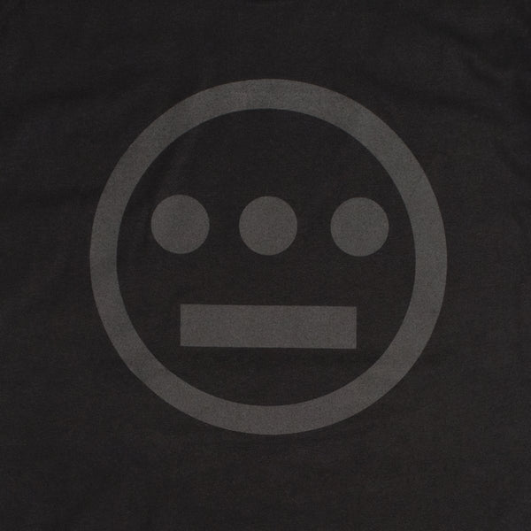 Close up of black Hieroglyphics Hip-Hop logo on a black t-shirt.