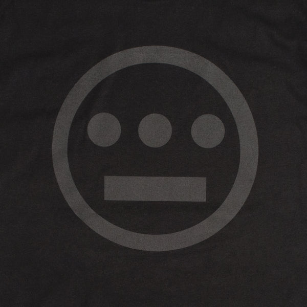 Close up of black Hieroglyphics Hip-Hop logo on a black t-shirt.