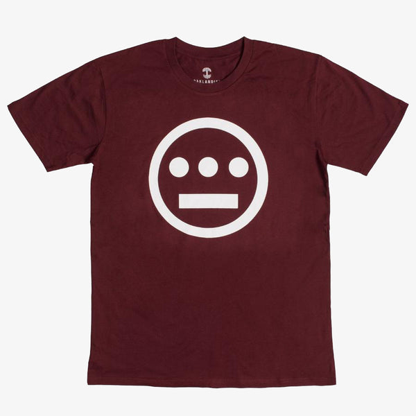 Burgundy t-shirt with white Hieroglyphics Hip-Hop logo on center chest. 